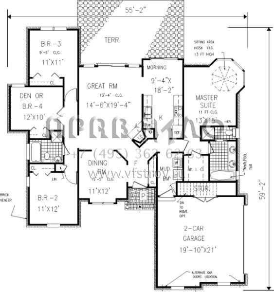 Проект одноэтажного дома с гаражом на две машины в английском стиле S5-162 (033-00101)