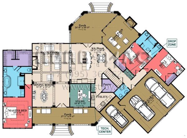 Проект двухэтажного дома с гаражом на три и более машин в стиле Ранчо S5-304 (1070-00278)
