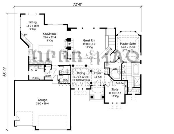 Проект одноэтажного дома с гаражом на две машины в стиле Ранчо S5-356 (098-00056)
