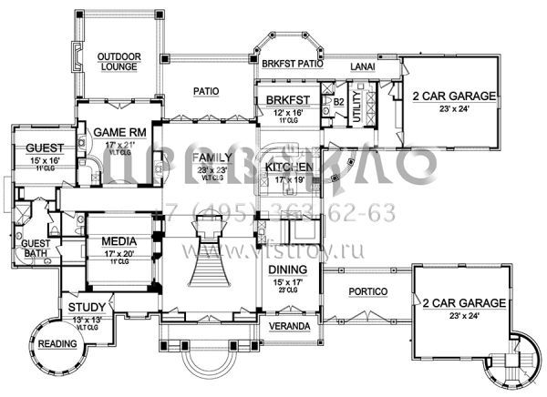 Проект двухэтажного дома с гаражом на три и более машин в современном стиле S5-694 (5445-00269)