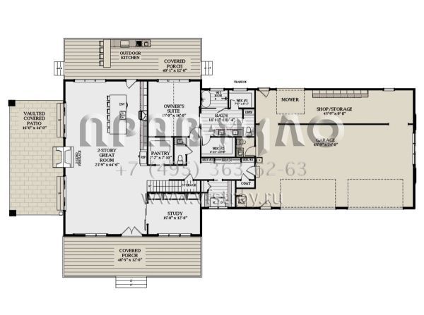Проект двухэтажного дома с гаражом на три и более машин в стиле БарнХаус S5-379 (6849-00155)