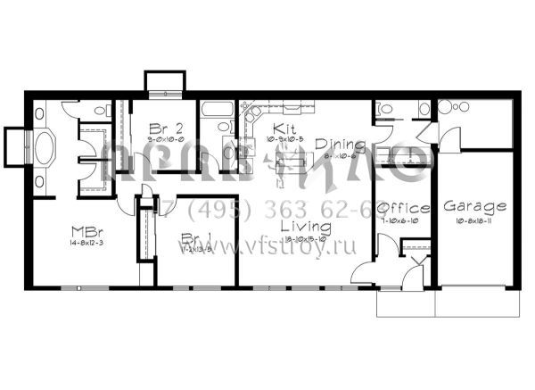 Проект одноэтажного дома с гаражом на одну машину в стиле Ранчо S5-153 (5633-00418)