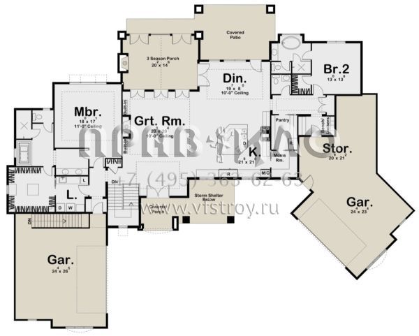 Проект одноэтажного дома с гаражом на три и более машин в английском стиле S5-270 (963-00184)