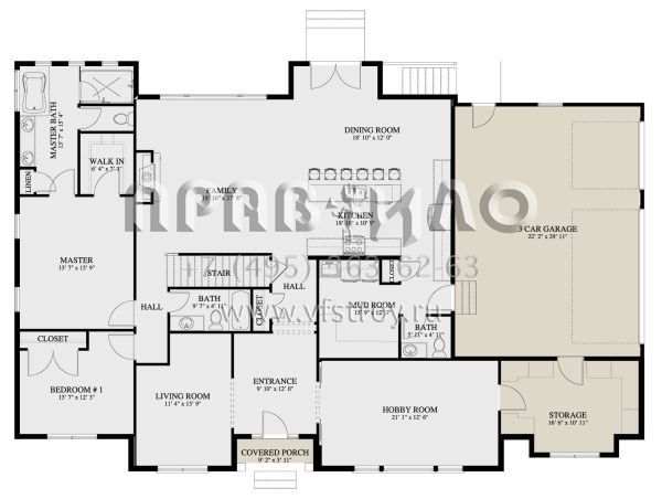 Проект двухэтажного дома с гаражом на три и более машин в стиле Ранчо S5-369 (2802-00147)