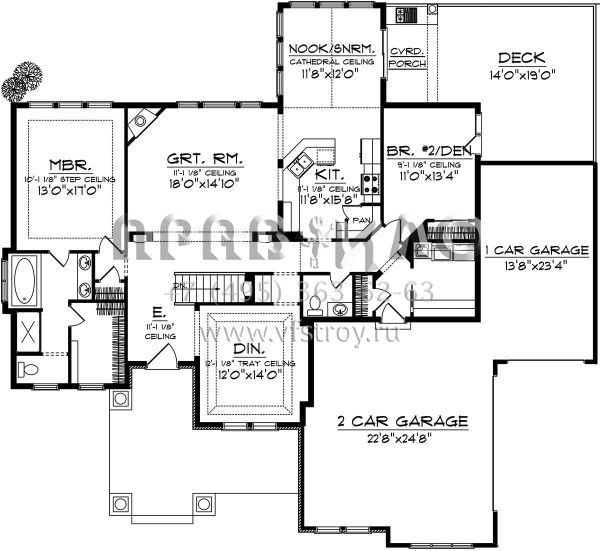 Проект одноэтажного дома с гаражом на три и более машин в американском стиле S5-181 (1020-00298)