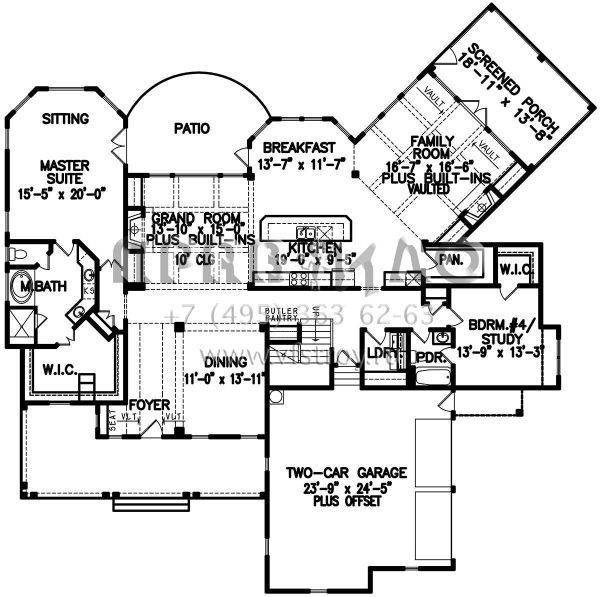 Проект двухэтажного дома с гаражом на две машины в стиле Ранчо S5-308 (699-00112)