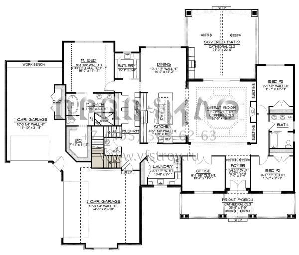 Проект одноэтажного дома с гаражом на три и более машин в американском стиле S5-265 (5032-00125)