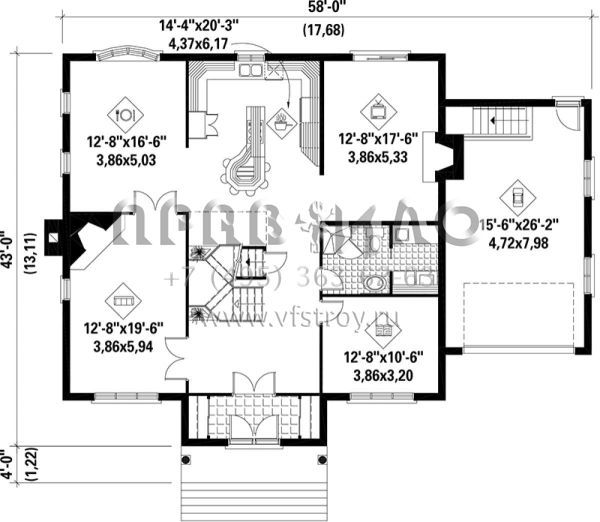 Проект двухэтажного дома с гаражом на одну машину в английском стиле S5-311 (6146-00055)