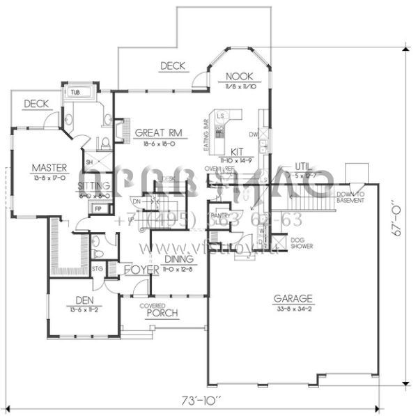 Проект двухэтажного дома с гаражом на три и более машин в стиле Ранчо S5-314 (692-00227)