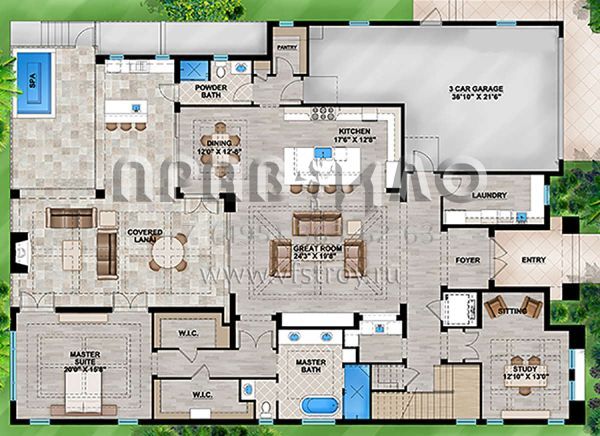 Проект двухэтажного дома с гаражом на три и более машин в английском стиле S5-389 (207-00045)