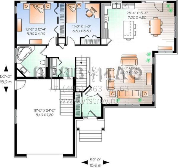 Проект одноэтажного дома с гаражом на одну машину в стиле Ранчо S5-141 (034-00679)