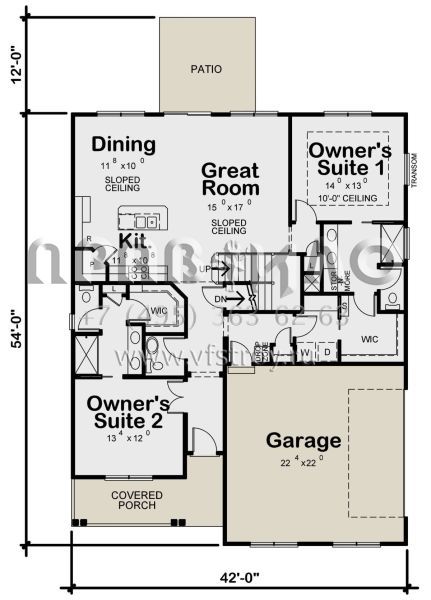 Проект двухэтажного дома с гаражом на две машины в стиле Ранчо S5-196 (402-01618)