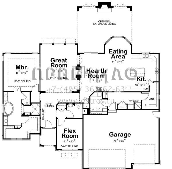 Проект одноэтажного дома с гаражом на три и более машин в английском стиле S5-213 (402-01551)