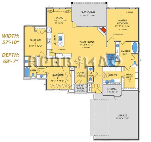 Проект одноэтажного дома с гаражом на две машины в стиле Ранчо S5-183 (9279-00043)