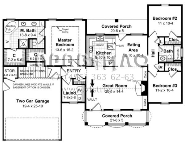 Проект одноэтажного дома с гаражом на две машины в стиле Ранчо S5-139 (348-00019)