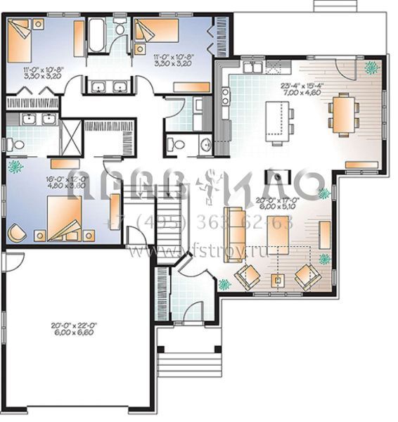 Проект одноэтажного дома с гаражом на две машины в скандинавском стиле S5-166 (034-01094)