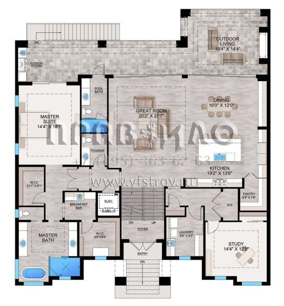 Проект трехэтажного дома с гаражом на три и более машин в прибрежном стиле S5-434 (207-00119)
