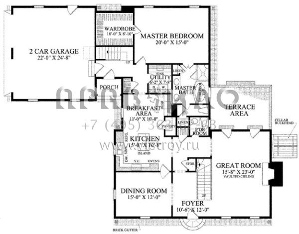 Проект двухэтажного дома с гаражом на две машины в стиле Ранчо S5-246 (7922-00165)