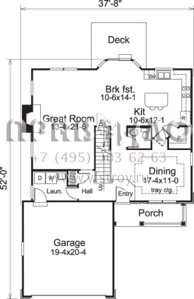 Проект двухэтажного дома с гаражом на две машины в стиле Ранчо S5-190 (5633-00140)