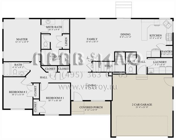 Проект одноэтажного дома с гаражом на две машины в стиле Ранчо S5-154 (2802-00235)