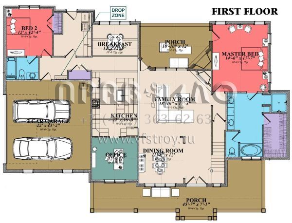 Проект двухэтажного дома с гаражом на две машины в стиле Ранчо S5-275 (1070-00288)