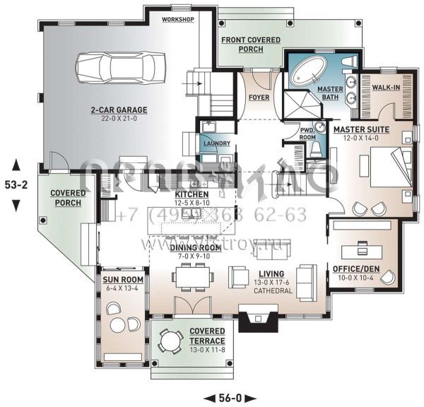 Проект двухэтажного дома с гаражом на две машины в английском стиле S5-196 (034-00028)