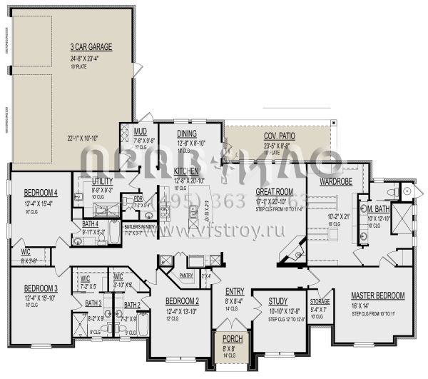 Проект одноэтажного дома с гаражом на три и более машин в стиле Ранчо S5-310 (9300-00078)