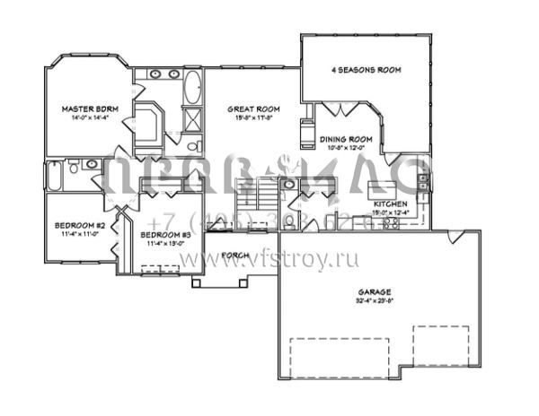 Проект одноэтажного дома с гаражом на три и более машин в стиле Ранчо S5-185 (849-00067)