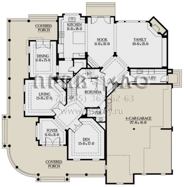 Проект двухэтажного дома с гаражом на три и более машин в американском стиле S5-439 (341-00276)