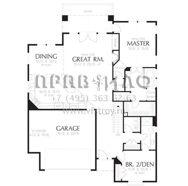Проект одноэтажного дома с гаражом на две машины в стиле Ранчо S5-156 (2559-00689)