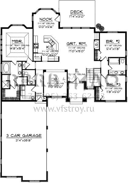 Проект одноэтажного дома с гаражом на три и более машин в американском стиле S5-192 (1020-00308)