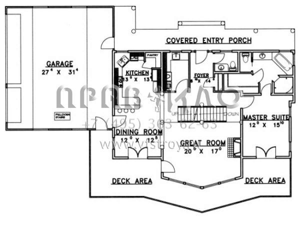 Проект двухэтажного дома с гаражом на три и более машин в стиле Ранчо S5-212 (039-00463)