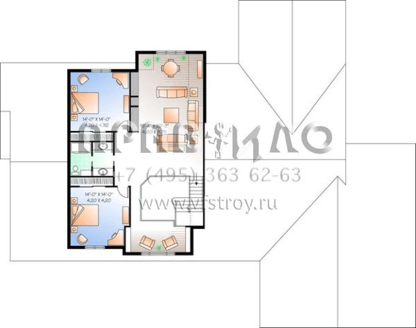 Проект двухэтажного дома с гаражом на три и более машин в стиле Ранчо S5-414 (034-00786)