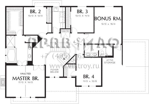 Проект двухэтажного дома с гаражом на три и более машин в стиле Ранчо S5-276 (2559-00310)