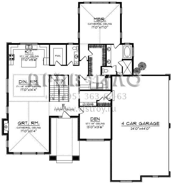 Проект двухэтажного дома с гаражом на три и более машин в стиле Райт S5-287 (1020-00040)