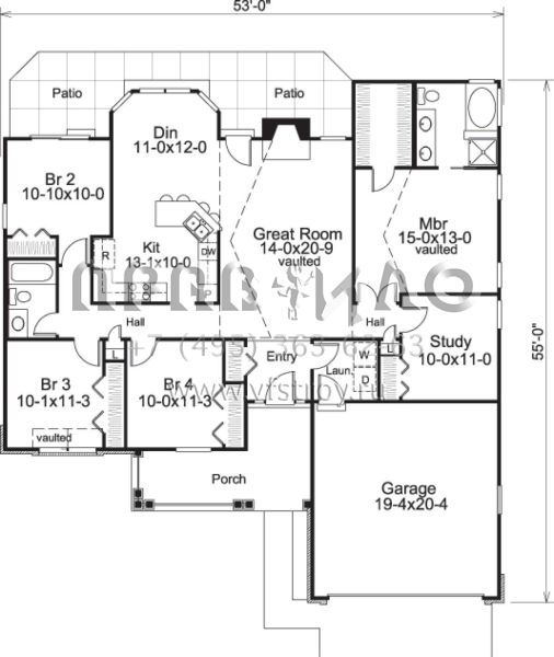 Проект одноэтажного дома с гаражом на две машины в стиле Ранчо S5-162 (5633-00169)