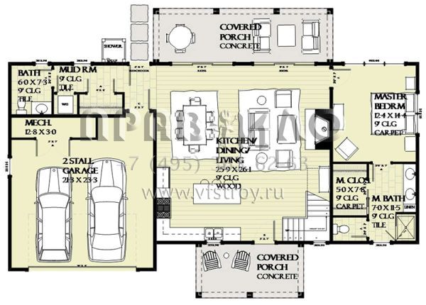 Проект двухэтажного дома с гаражом на две машины в стиле Ранчо S5-179 (1637-00126)