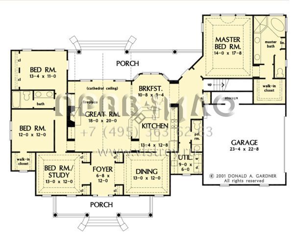 Проект одноэтажного дома с гаражом на две машины в стиле Ранчо S5-224 (2865-00257)