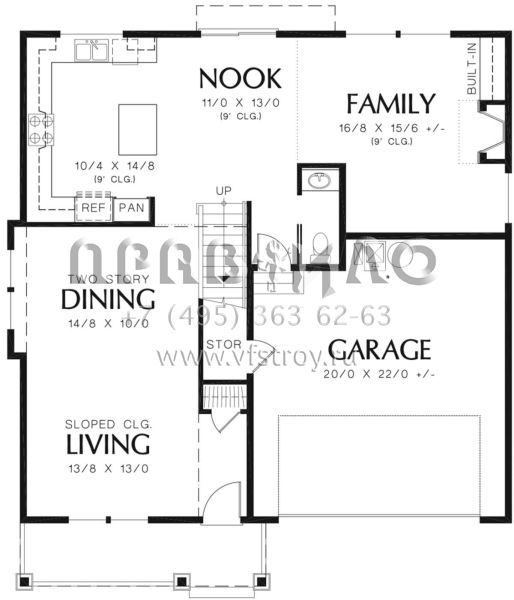 Проект двухэтажного дома с гаражом на две машины в стиле Ранчо S5-209 (2559-00332)