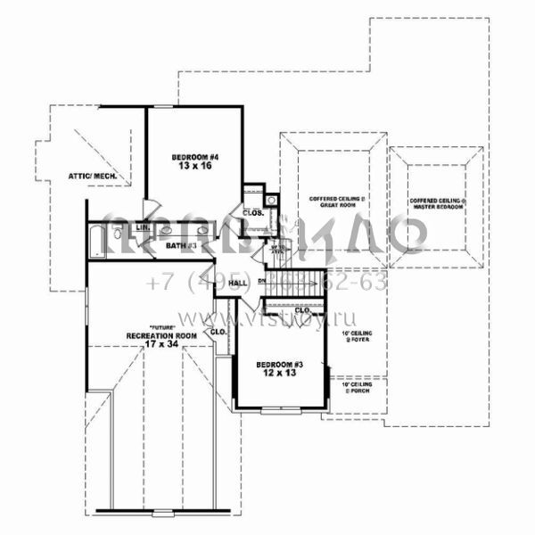 Проект двухэтажного дома с гаражом на три и более машин в стиле Ранчо S5-279 (053-02467)