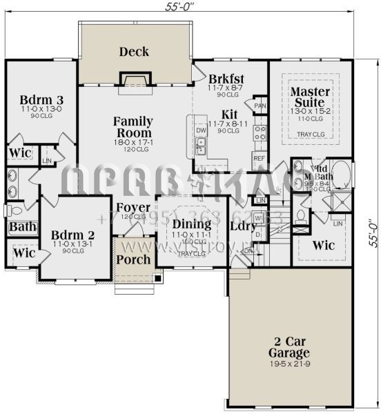 Проект одноэтажного дома с гаражом на две машины в стиле Ранчо S5-161 (009-00004)