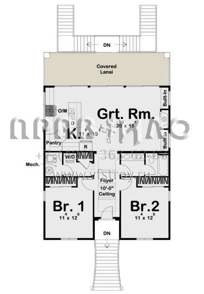 Проект одноэтажного дома без гаража в прибрежном стиле S5-99 (963-00370)
