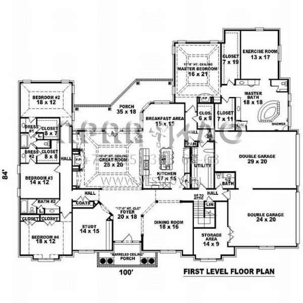 Проект двухэтажного дома с гаражом на три и более машин в стиле Ранчо S5-587 (053-02254)