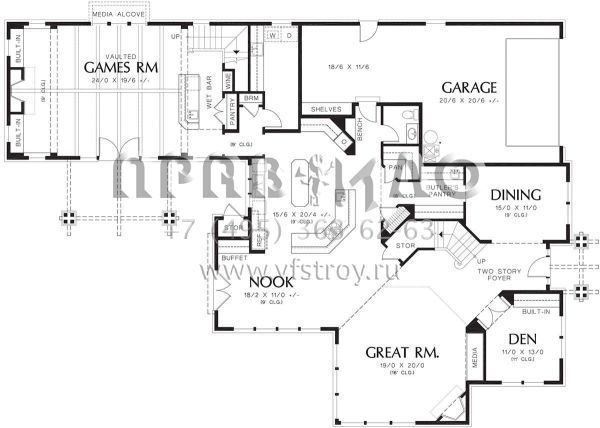 Проект двухэтажного дома с гаражом на три и более машин в американском стиле S5-417 (2559-00594)