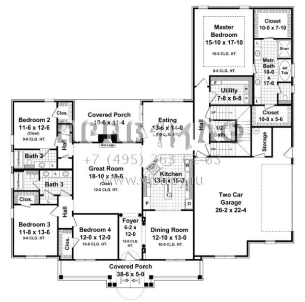 Проект одноэтажного дома с гаражом на две машины в стиле Ранчо S5-257 (348-00159)