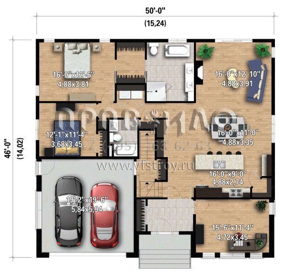 Проект одноэтажного дома с гаражом на две машины в современном стиле S5-168 (6146-00488)