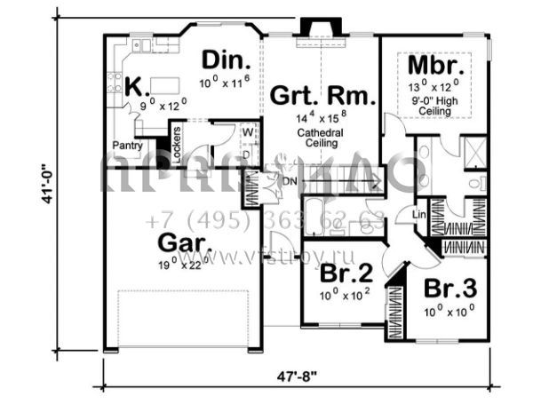 Проект одноэтажного дома с гаражом на две машины в стиле Ранчо S5-124 (963-00102)