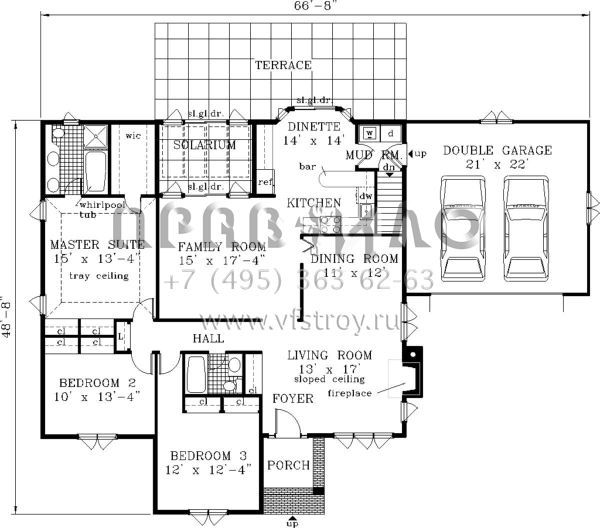 Проект одноэтажного дома с гаражом на две машины в стиле Ранчо S5-158 (033-00071)