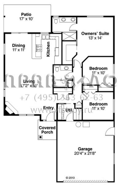 Проект одноэтажного дома с гаражом на две машины в стиле Ранчо S5-123 (035-00629)
