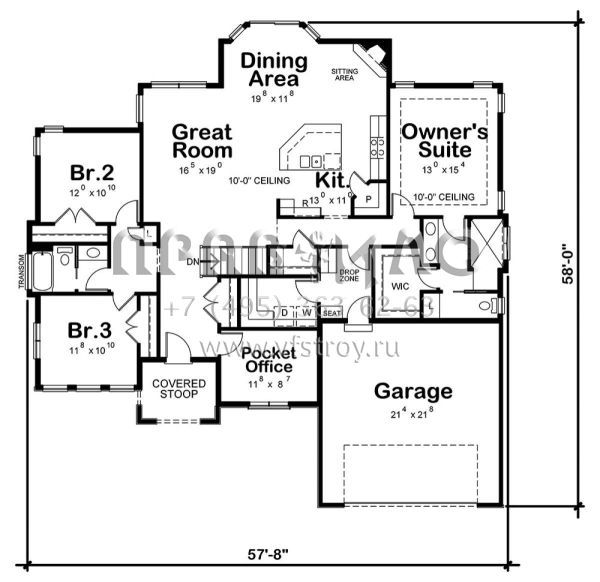 Проект одноэтажного дома с гаражом на две машины в стиле Ранчо S5-180 (402-01577)